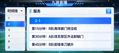 赛事实时追踪界面 显示比分和事件 九游直播服务